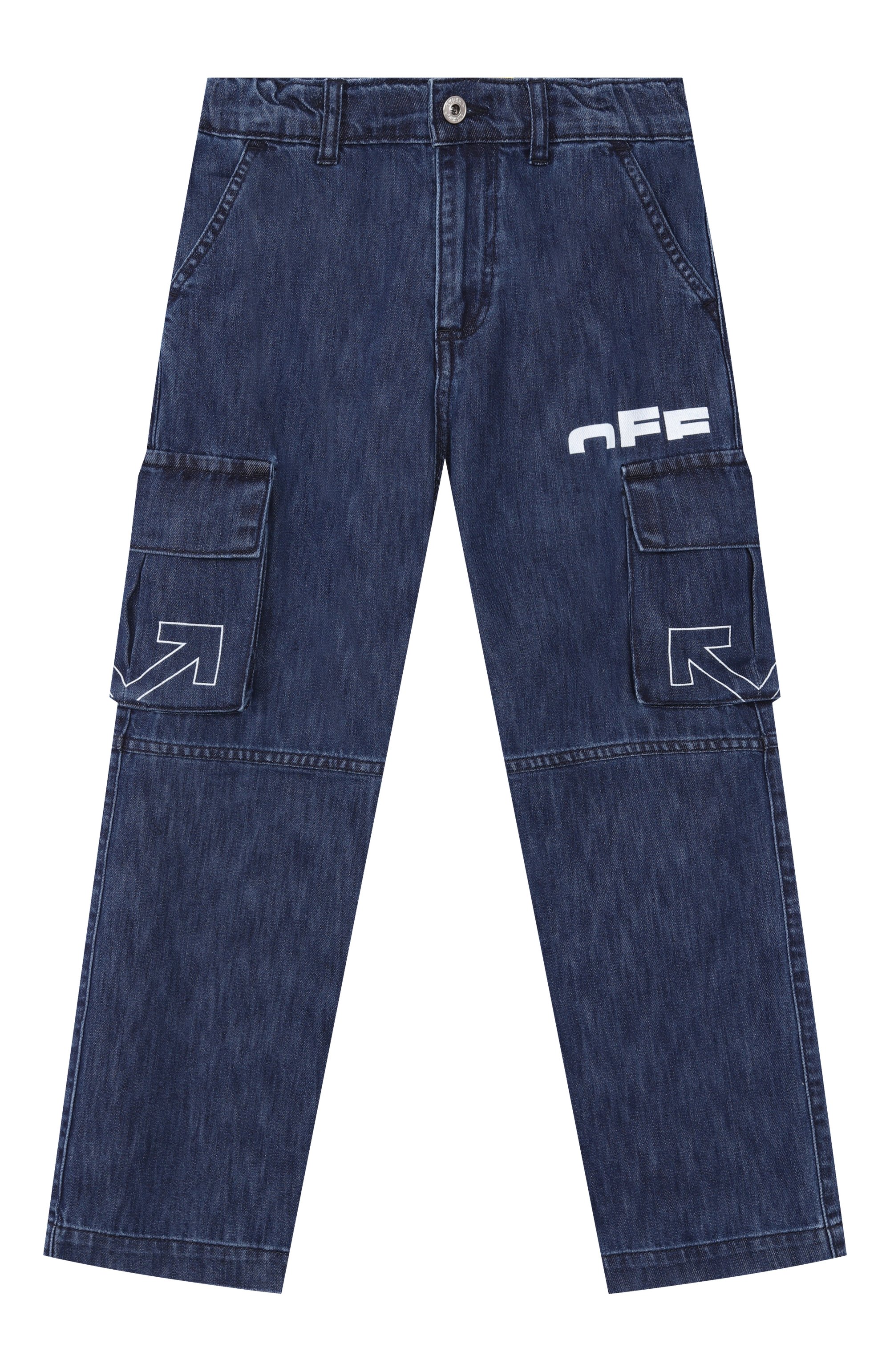 Джинсы OFF-WHITE темно-синего цвета по цене 32050 руб., арт. 0BYB002F25DEN001/4-12, фото 1 Джинсы OFF-WHITE, арт. 0BYB002F25DEN001/4-12, фото 1