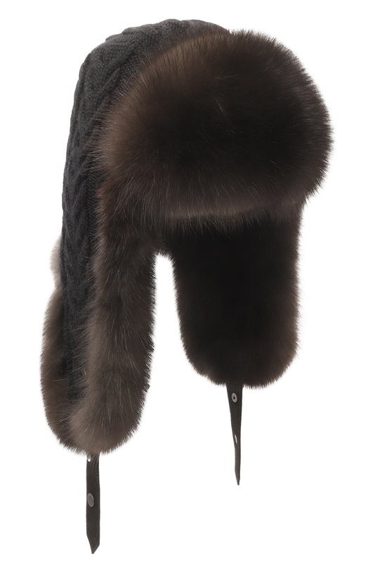 Утепленная шапка-ушанка с отделкой из соболя Black Sable BS-FHK-EB Чёрный BS-FHK-EB