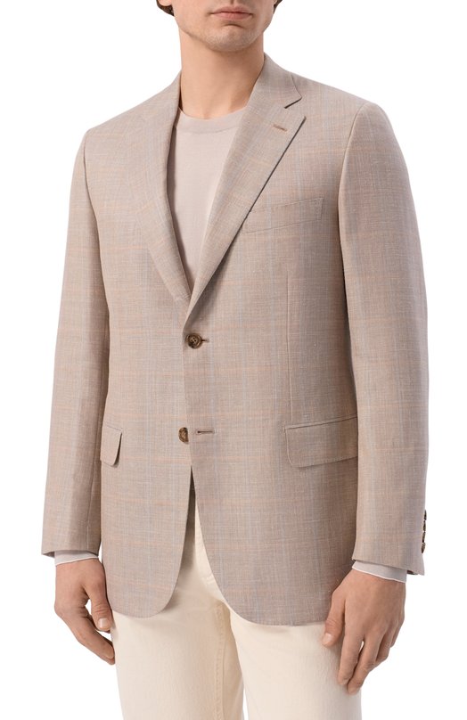 Пиджак из шерсти и шелка Brioni RG0D0Z/PDA51 Бежевый  RG0D0Z/PDA51 Фото 3