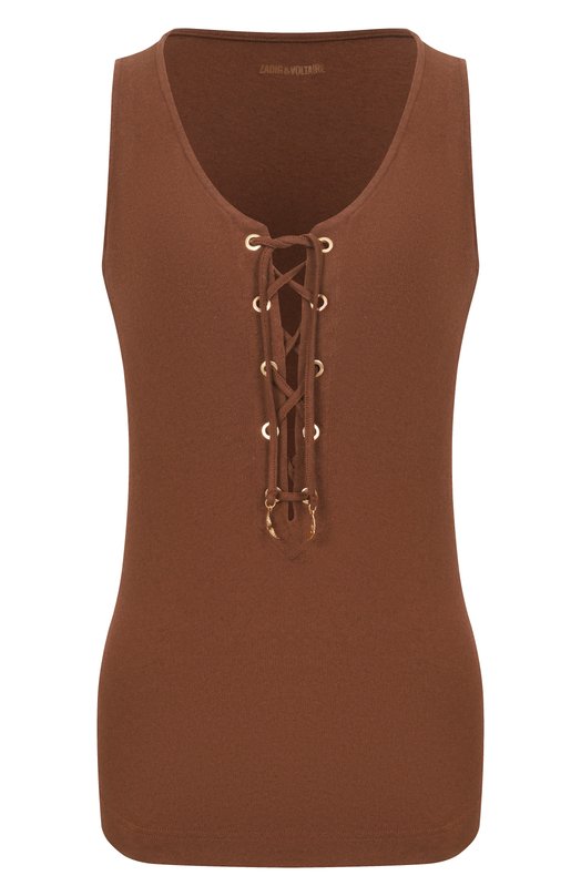 Майка из хлопка и льна Zadig and Voltaire JWTT01278 Коричневый JWTT01278