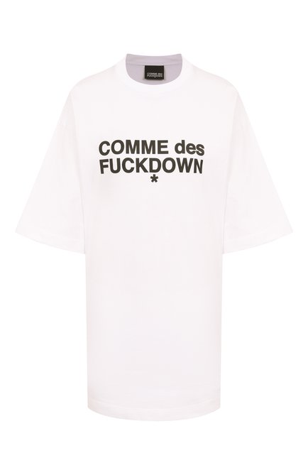 Женское хлопковое плать�е COMME DES FUCKDOWN белого цвета, арт. CFABW01208 | Фото 1 (Материал внешний: Хлопок; Длина Ж (юбки, платья, шорты): Мини; Материал сплава: Проставлено; Рукава: 3/4; Драгоценные камни: Проставлено)