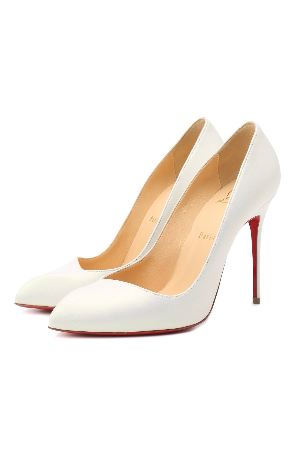 Женские кожаные туфли corneille 100 CHRISTIAN LOUBOUTIN белого цвета, арт. corneille 100 nappa ab | Фото 1 (Каблук высота: Высокий; Материал сплава: Проставлено; Каблук тип: Шпилька; Подошва: Плоская; Драгоценные камни: Проставлено)