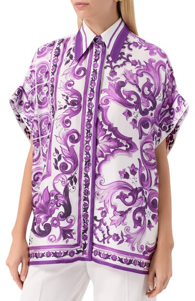Шелковая блузка DOLCE & GABBANA фиолетового цвета по цене 218000 руб., арт. F5T52T/HI1TK, фото 3 Шелковая блузка DOLCE & GABBANA, арт. F5T52T/HI1TK, фото 3