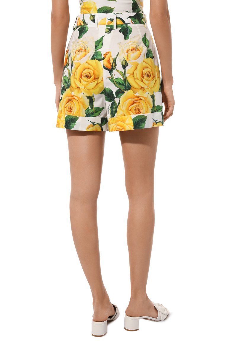 Женские хлопковые шорты DOLCE & GABBANA желтого цвета, арт. FTC3HT/HS5N0 | Фото 4 (Длина Ж (юбки, платья, шорты): Мини; Драгоценные камни: Проставлено; Материал сплава: Проставлено; Материал внешний: Хлопок; Стили: Романтичный)