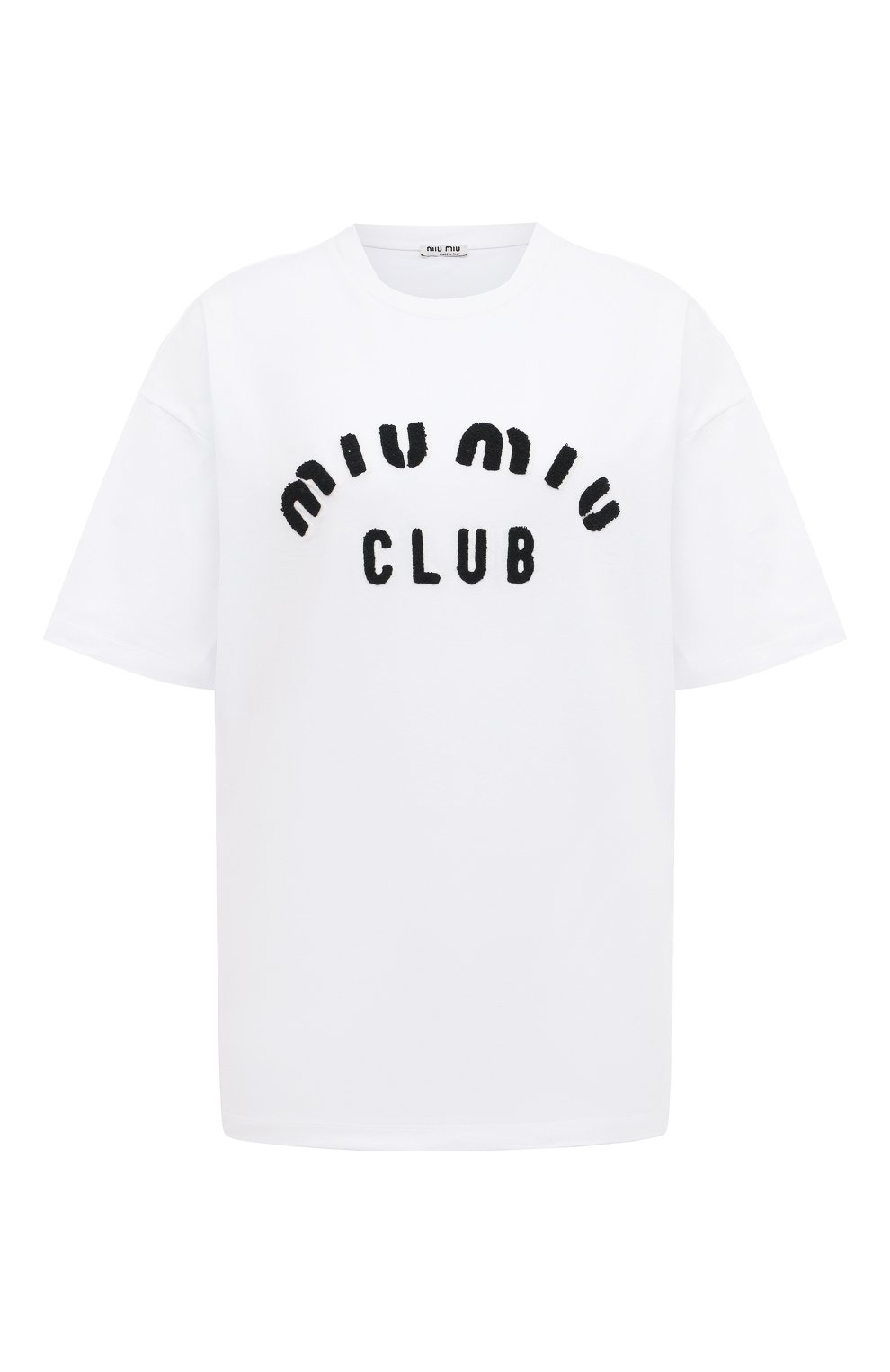 Хлопковая футболка MIU MIU белого цвета по цене 62000 руб., арт. MJN356-1QHT-F0009, фото 1 Хлопковая футболка MIU MIU, арт. MJN356-1QHT-F0009, фото 1