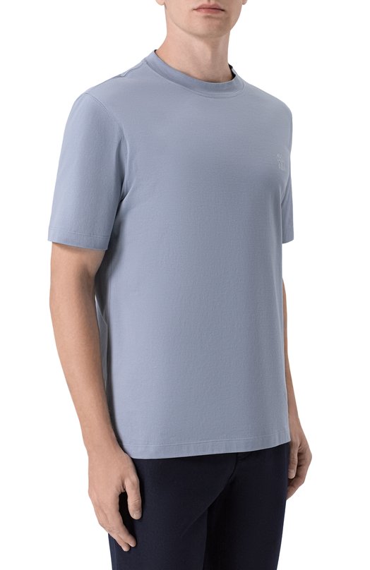 Хлопковая футболка Brunello Cucinelli M0B138440 Голубой  M0B138440 Фото 3