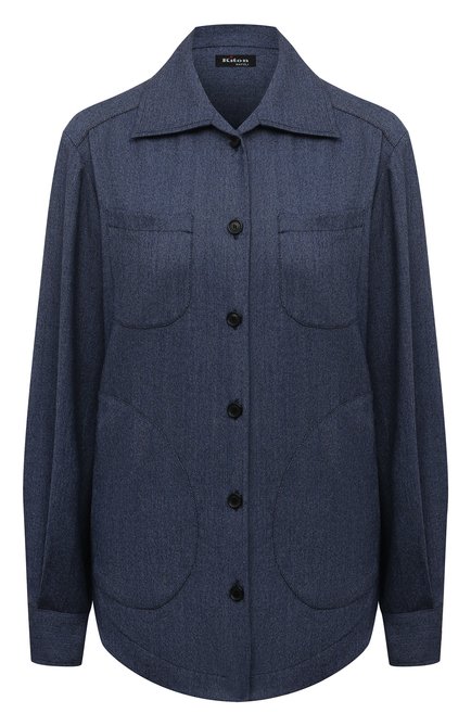 Женская шерстяная рубашка KITON синего цвета, арт. D50429K0121A15 | Фото 1 (Длина (для топов): Удлиненные; Рукава: Длинные; Материал сплава: Проставлено; Драгоценные камни: Проставлено; Материал внешний: Шерсть)