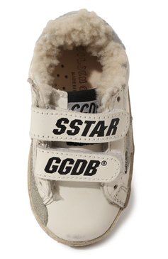 Детские кожаные кеды superstar GOLDEN GOOSE DELUXE BRAND белого цвета, арт. GJF00111.F002827 | Фото 4 (Материал утеплителя: Натуральный мех; Девочки Кросс-КТ: Обувь-низкие; Материал внутренний: Натуральная кожа; Материал сплава: Проставлено; Нос: Не проставлено)