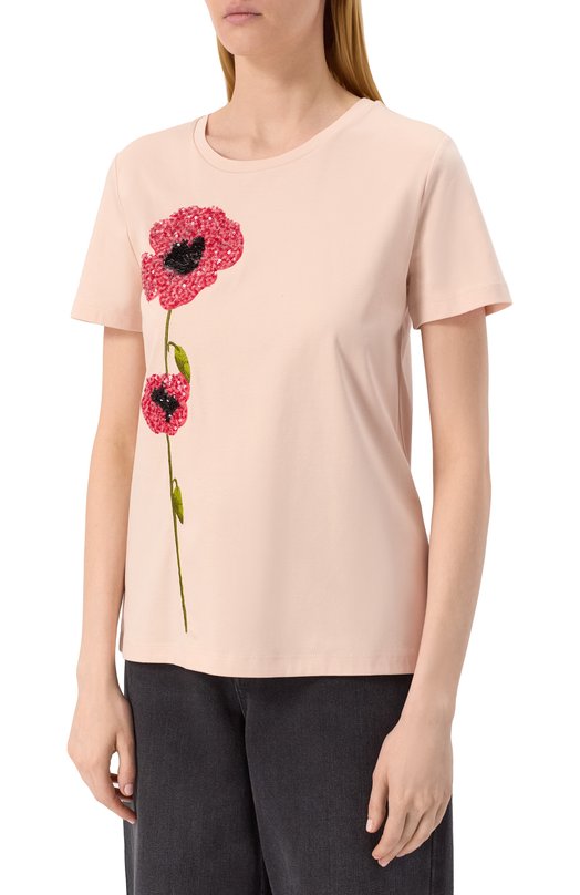 Хлопковая футболка Max Mara Studio LAGHI Розовый  LAGHI Фото 3