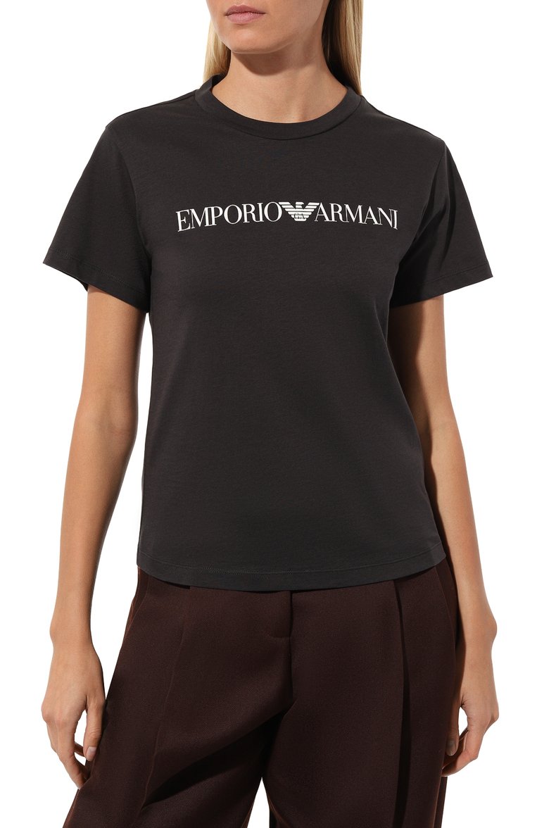 Женская хлопковая футболка EMPORIO ARMANI темно-синего цвета, арт. 8N2T9C/2J53Z | Фото 3 (Длина (для топов): Стандартные; Материал внешний: Хлопок; Рукава: Короткие; Принт: С принтом; Стили: Кэжуэл)