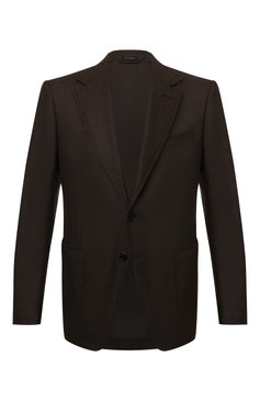 Мужской пиджак из шерсти и кашемира TOM FORD коричневого цвета, арт. 228R02/10SP40 | Фото 1 (Случай: Коктейльный; Материал внешний: Шерсть; Рукава: Длинные; Длина (для топов): Стандартные; Материал сплава: Проставлено; 1-2-бортные: Однобортные; Драгоценные камни: Проставлено; Материал подклада: Хлопок, Купро; Пиджа�ки М: Приталенный)