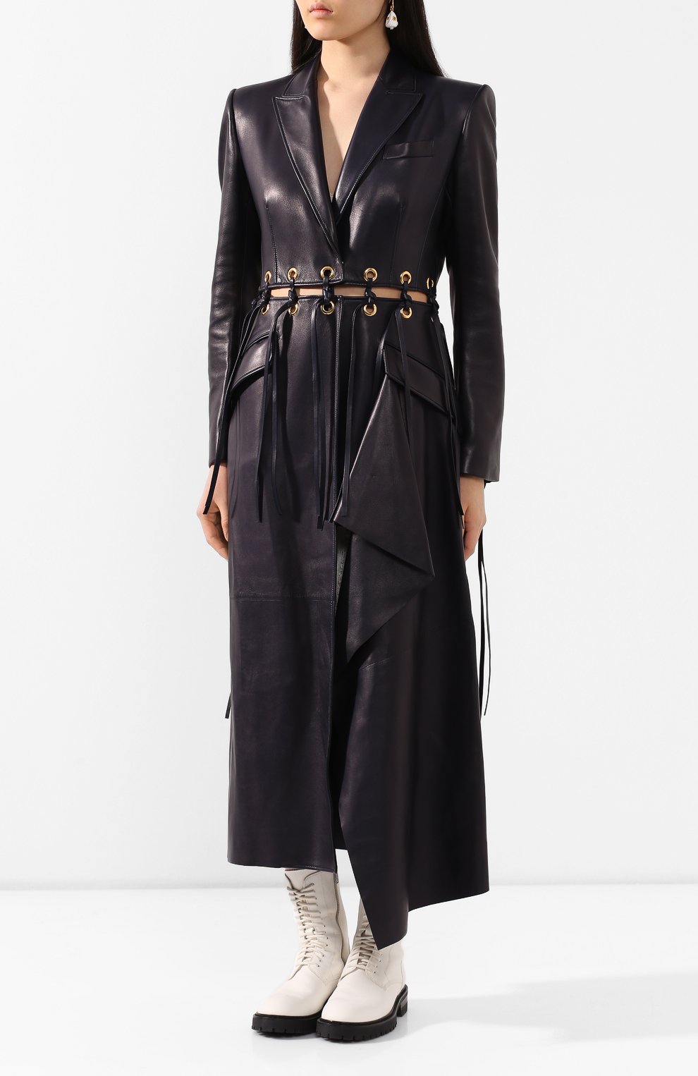 Кожаное пальто ALEXANDER MCQUEEN темно-синего цвета по цене 719500 руб., арт. 621733/Q5ADX, фото 3 Кожаное пальто ALEXANDER MCQUEEN, арт. 621733/Q5ADX, фото 3