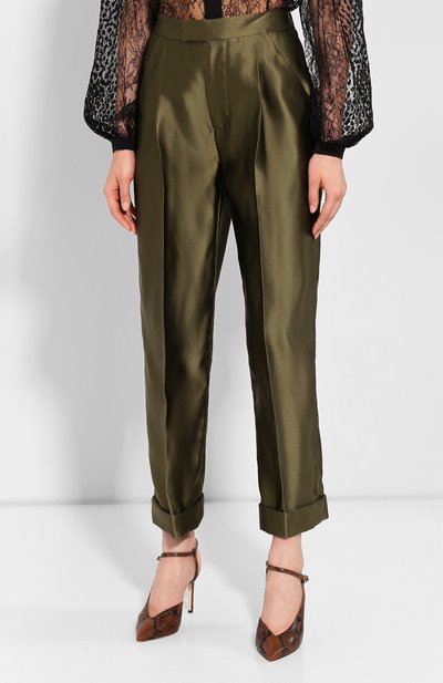 Шелковые брюки TOM FORD хаки цвета по цене 193500 руб., арт. PAW282-FAX578, фото 3 Шелковые брюки TOM FORD, арт. PAW282-FAX578, фото 3