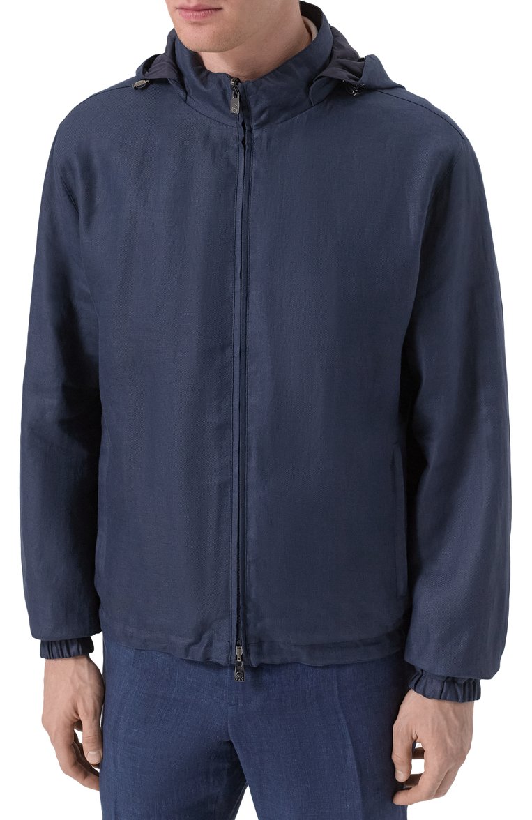Мужская двусторонняя куртка CORNELIANI темно-синего цвета, арт. 25L5P3-2520153 | Фото 3 (Рукава: Длинные; Материал внешний: Лен; Длина (верхняя одежда): Короткие; Материал подклада: Синтетический материал; Кросс-КТ: Легкие; Стили: Кэжуэл)