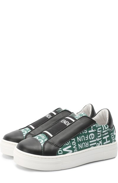 Кожаные кеды с принтом и эластичной вставкой FENDI, арт. JMR075/U6X/28-35, фото 1