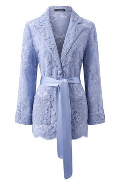 Женский жакет DOLCE & GABBANA голубого цвета, арт. F5R56T/HLM7L | Фото 1 (Материал сплава: Проставлено; Материал внешний: Вискоза, Хлопок; Женское Кросс-КТ: Блуза-одежда; Длина (для топов): Удлиненные; Рукава: Длинные; Принт: Без принта; Драгоценные камни: Проставлено; Стили: Романтичный; Кросс-КТ: костюм)
