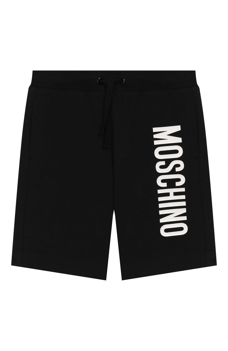Детские хлопковые шорты MOSCHINO черного цвета, арт. HUQ007/LDA13/10A-14A | Фото 1 (Материал внешний: Хлопок; Мальчики Кросс-КТ: Шорты-одежда; Статус проверки: Проверена категория; Нос: Не проставлено)