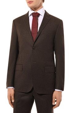 Мужской ше�рстяной костюм CORNELIANI темно-коричневого цвета, арт. 926005-925005/3818111 | Фото 3 (Драгоценные камни: Проставлено; Рукава: Длинные; Материал сплава: Проставлено; Материал внешний: Шерсть; Костюмы М: Однобортный; Стили: Классический; Материал подклада: Купро)