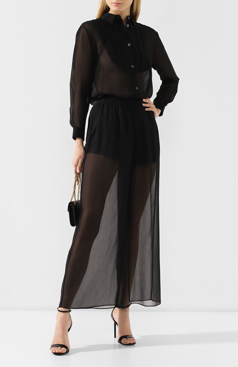 Брюки свободного кроя EMPORIO ARMANI черного цвета по цене 22250 руб., арт. 3G2P87/2NSHZ, фото 2 Брюки свободного кроя EMPORIO ARMANI, арт. 3G2P87/2NSHZ, фото 2