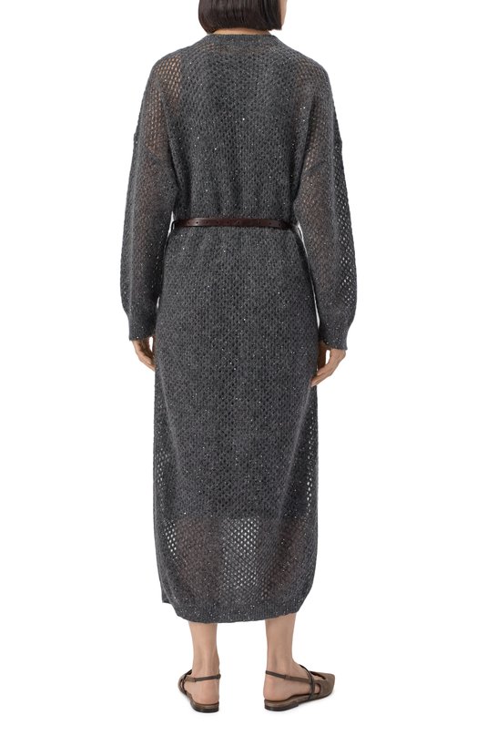 Платье из шерсти и хлопка Brunello Cucinelli MPS732A90P Серый  MPS732A90P Фото 4