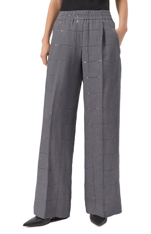 Льняные брюки Brunello Cucinelli MM633P8887 Серый  MM633P8887 Фото 3