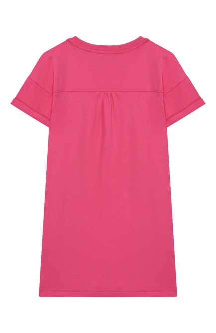 Детское хлопковое платье MOSCHINO фуксия цвета, арт. HDV0G9/LAA40/10-14 | Фото 2 (Рукава: Короткие; Драгоценные камни: Проставлено; Материал внешний: Хлопок; Материал сплава: Проставлено)