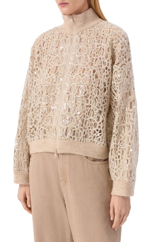 Кардиган с отделкой пайетками Brunello Cucinelli MRCR18906P Бежевый  MRCR18906P Фото 3