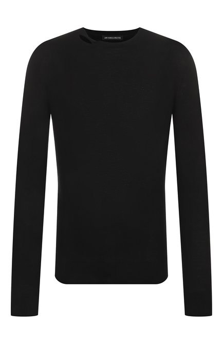 Мужской джемпер из хлопка и кашемира ANN DEMEULEMEESTER черного цвета, арт. B0012481/KN054 | Фото 1 (Рукава: Длинные; Материал сплава: Проставлено; Материал внешний: Хлопок; Драгоценные камни: Проставлено; Длина (для топов): Стандартные)