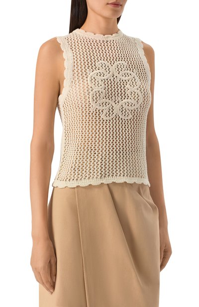 Хлопковый топ ELIE SAAB кремового цвета по цене 113500 руб., арт. T0308NBC26/CK024, фото 3 Хлопковый топ ELIE SAAB, арт. T0308NBC26/CK024, фото 3
