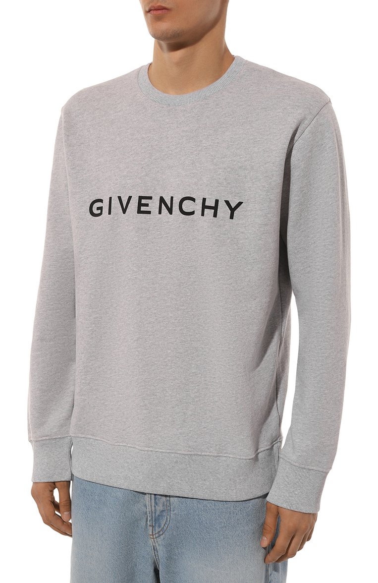 Мужской хлопковый свитшот GIVENCHY светло-серого цвета, арт. BMJ0HA3YAC | Фото 3 (Рукава: Длинные; Материал внешний: Хлопок; Длина (для топов): Стандартные; Стили: Кэжуэл; Принт: С принтом; Мужское Кросс-КТ: свитшот-одежда; Автоматизация ТО: Проставлено; Автоматизация состава: Проставлено; Детали: Без декора)