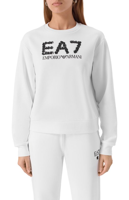 Хлопковый свитшот EA7 7W000542/AF16442 Белый  7W000542/AF16442 Фото 3