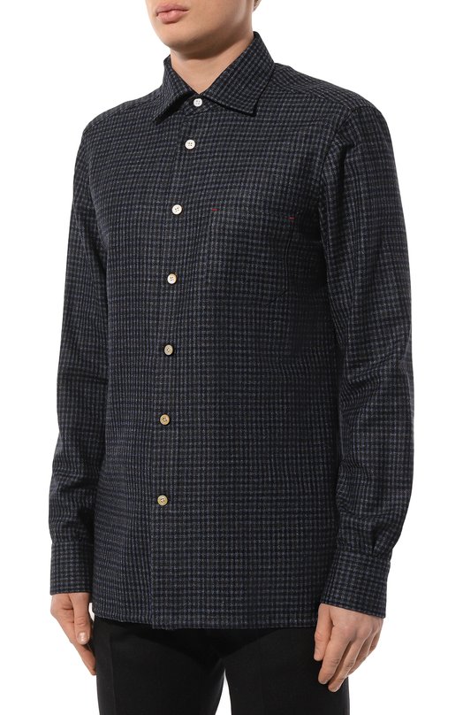 Рубашка из шерсти и шелка Kiton UMCNERK0143C02 Синий  UMCNERK0143C02 Фото 3