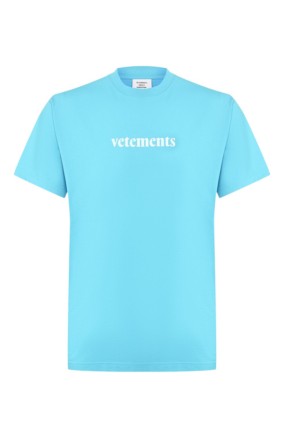 Футболка VETEMENTS синего цвета по цене 16450 руб., арт. SS20TR304 1610/W/BLUE, фото 1 Футболка VETEMENTS, арт. SS20TR304 1610/W/BLUE, фото 1