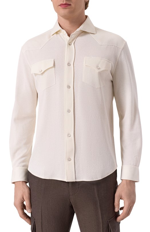 Рубашка из хлопка и шелка Brunello Cucinelli MW8666666 Белый  MW8666666 Фото 3