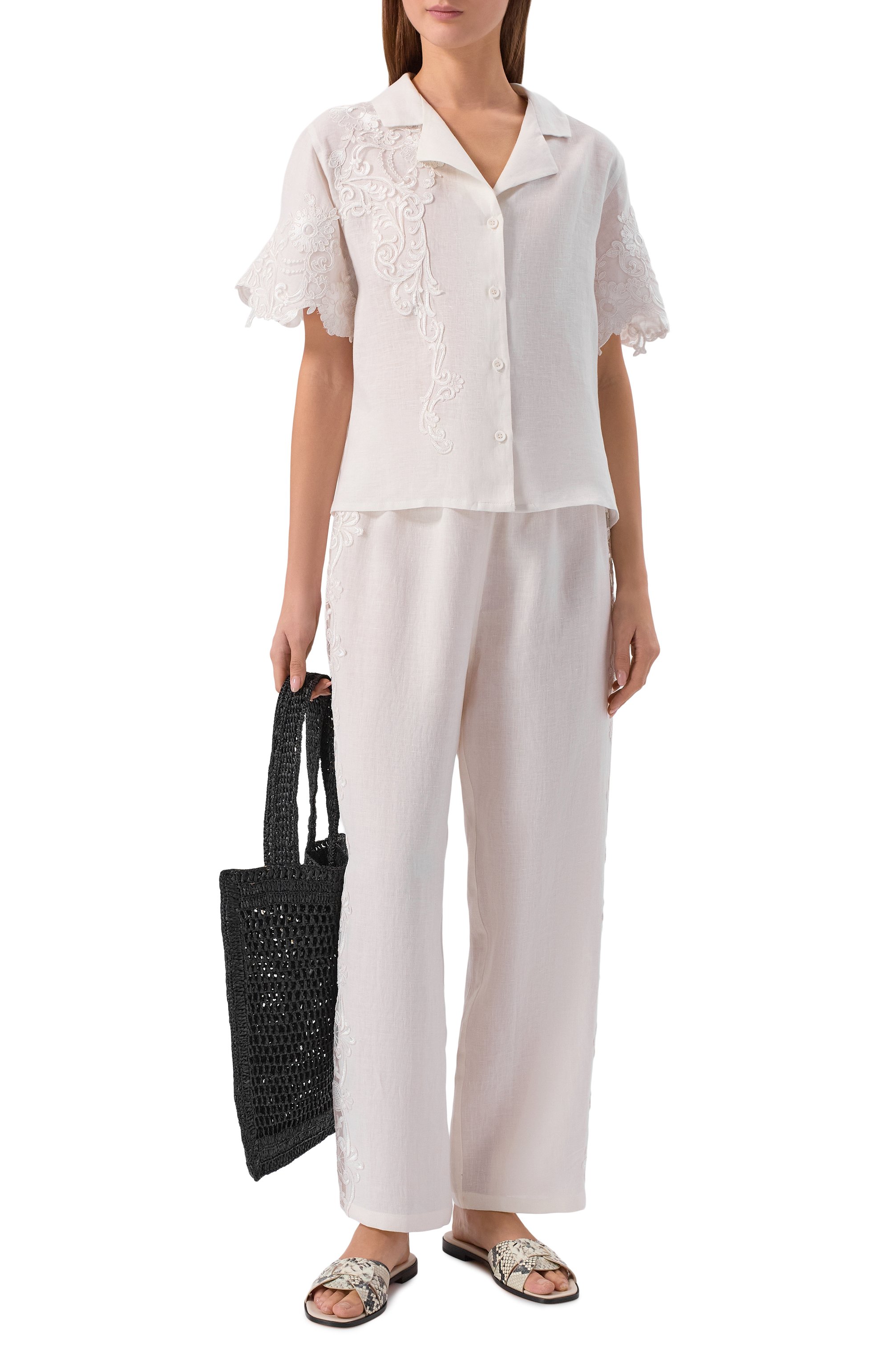 Льняные брюки MAURIZIO белого цвета по цене 55250 руб., арт. W01150881, фото 2 Льняные брюки MAURIZIO, арт. W01150881, фото 2