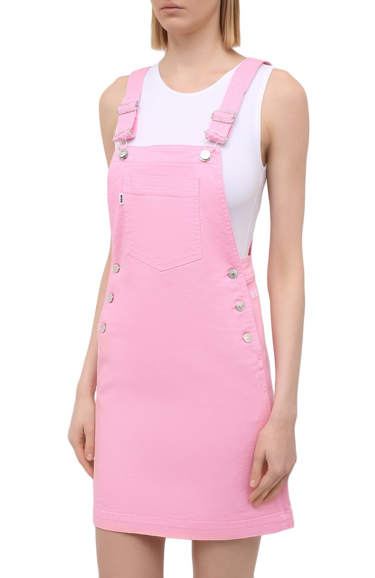 Женский джинсовый комбинезон MSGM светло-розового цвета, арт. 3041MDA44T 217279 | Фото 3 (Материал внешний: Хлопок, Деним; Стили: Спорт-шик; Случай: Повседневный; Кросс-КТ: Деним; Региональные ограничения белый список (Axapta Mercury): RU; Женское Кросс-КТ: Комбинезон-одежда)