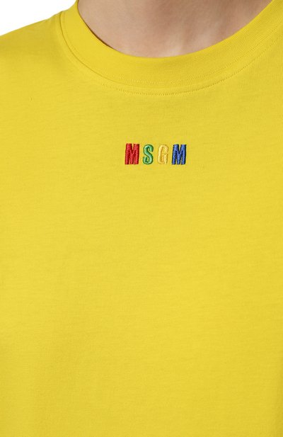 Хлопковая футболка MSGM желтого цвета по цене 11400 руб., арт. 3241MDM101 227298, фото 5 Хлопковая футболка MSGM, арт. 3241MDM101 227298, фото 5