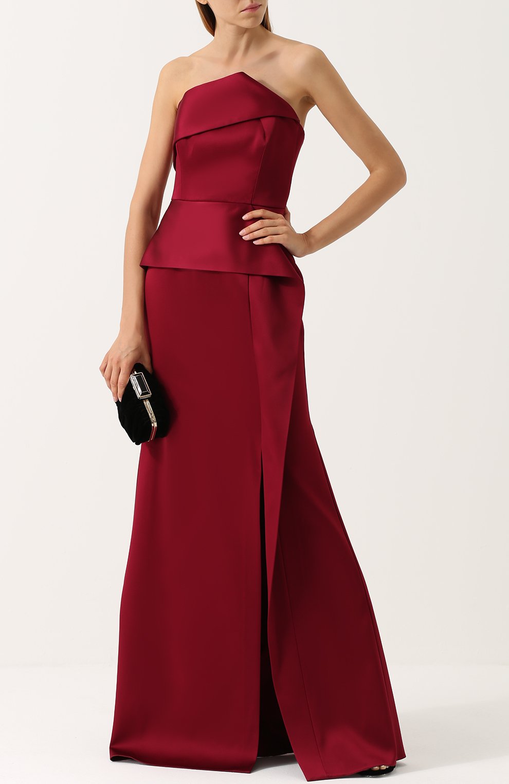 Платье-бюстье с оборками ROLAND MOURET бордового цвета по цене 384000 руб., арт. PW17/S0007/F6377, фото 2 Платье-бюстье с оборками ROLAND MOURET, арт. PW17/S0007/F6377, фото 2