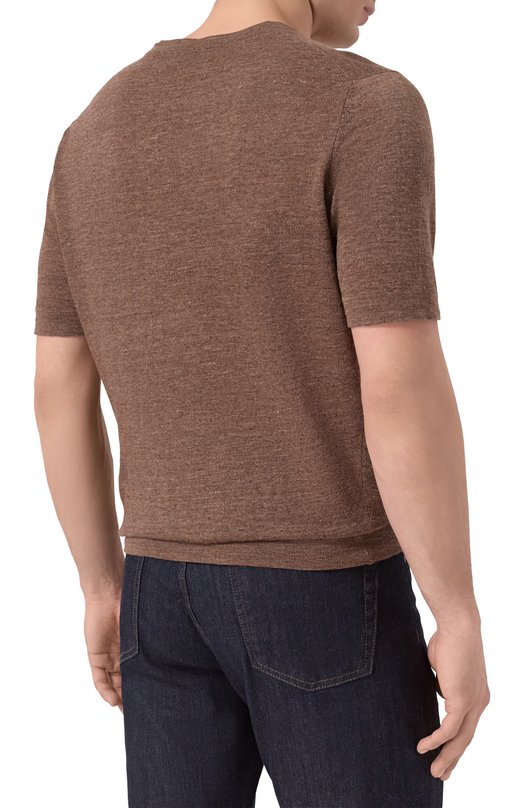 Футболка изо льна и хлопка Brunello Cucinelli M2L00340 Коричневый  M2L00340 Фото 4
