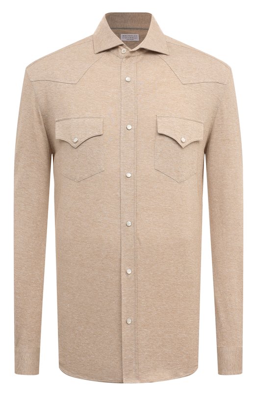 Рубашка изо льна и хлопка Brunello Cucinelli MW835B2289 Бежевый MW835B2289
