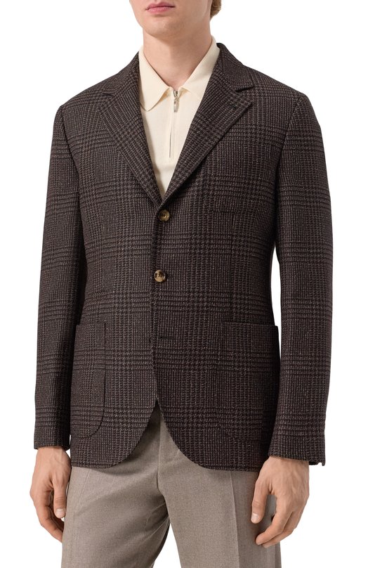 Пиджак из шерсти и шелка Brunello Cucinelli MV4167BND Коричневый  MV4167BND Фото 5