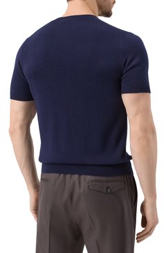 Мужской джемпер CANALI темно-синего цвета, арт. C1079/MK02267 | Фото 4 (Длина (для топов): Стандартные; Драгоценные камни: Проставлено; Рукава: Короткие; Материал сплава: Проставлено; Принт: Без принта; Выре�з: Круглый; Мужское Кросс-КТ: Джемперы; Стили: Кэжуэл; Материал внешний: Хлопок, Синтетический материал)