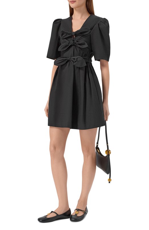 Хлопковое платье Ganni A1030195 Чёрный  A1030195 Фото 2