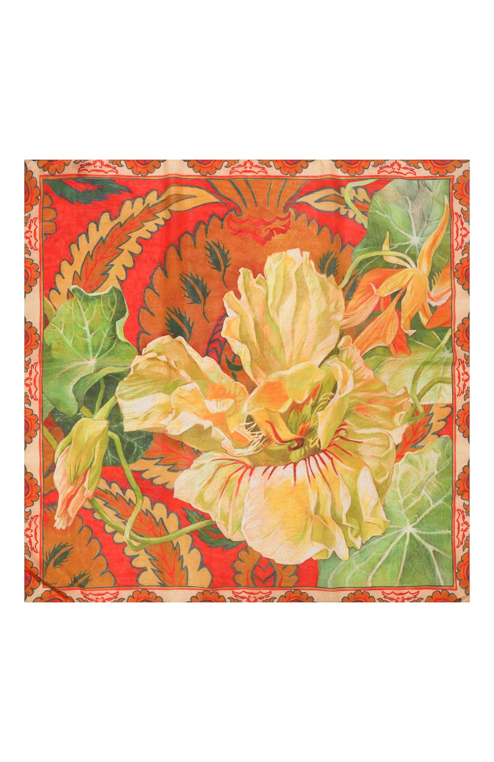 Шелковый платок настурция GOURJI разноцветного цвета по цене 15980 руб., арт. T21NS1, фото 4 Шелковый платок настурция GOURJI, арт. T21NS1, фото 4