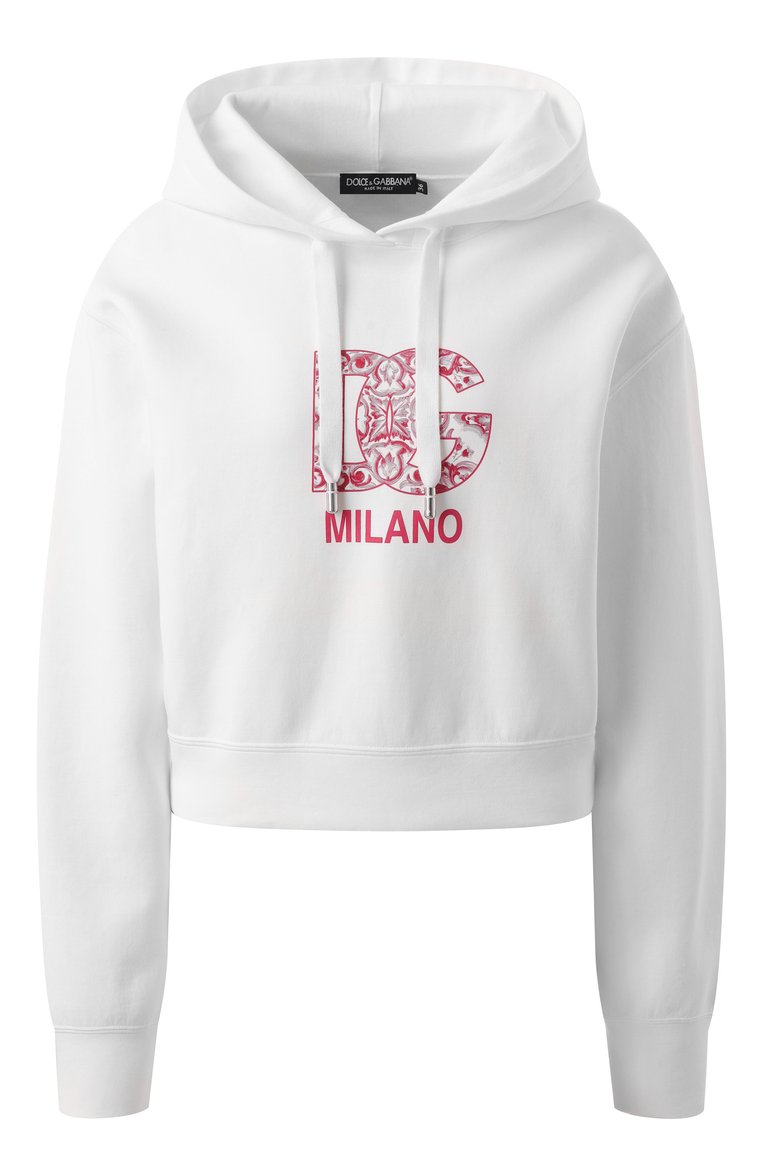Женский хлопковое худи DOLCE & GABBANA белого цвета, арт. F9N24T/GDBY0 | Фото 1 (Длина (для топов): Стандартные; Материал внешний: Хлопок; Рукава: Длинные; Стили: Спорт-шик; Женское Кросс-КТ: Худи-одежда; Автоматизация ТО: Проставлено; Автоматизация состава: Проставлено)