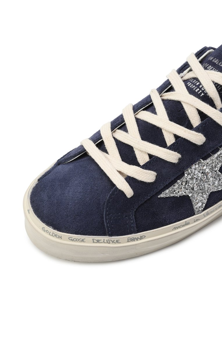 Женские замшевые кеды hi star GOLDEN GOOSE DELUXE BRAND синего цвета, арт. GWF00118.F006510 | Фото 7 (Подошва: Платформа; Материал внутренний: Текстиль; Материал внешний: Натуральная кожа, Замша; Кросс-КТ: Низкие; Материал утеплителя: Без утеплителя; Стили: Кэжуэл)