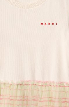 Детское хлопковое платье MARNI кремового цвета, арт. M01421/M00TT | Фото 3 (Рукава: Короткие; Случай: Повседневный; Девочки Кросс-КТ: Платье-одежда; Материал внешний: Хлопок; Автоматизация ТО: Проставлено; Автоматизация состава: Проставлено; Ростовка одежда: 4 года | 104 см, 8 лет | 128 см, 6 лет | 116 см, 16 лет | 164 см, 10 - 11 лет | 140 - 146см, 13 - 15 лет | 158 см)