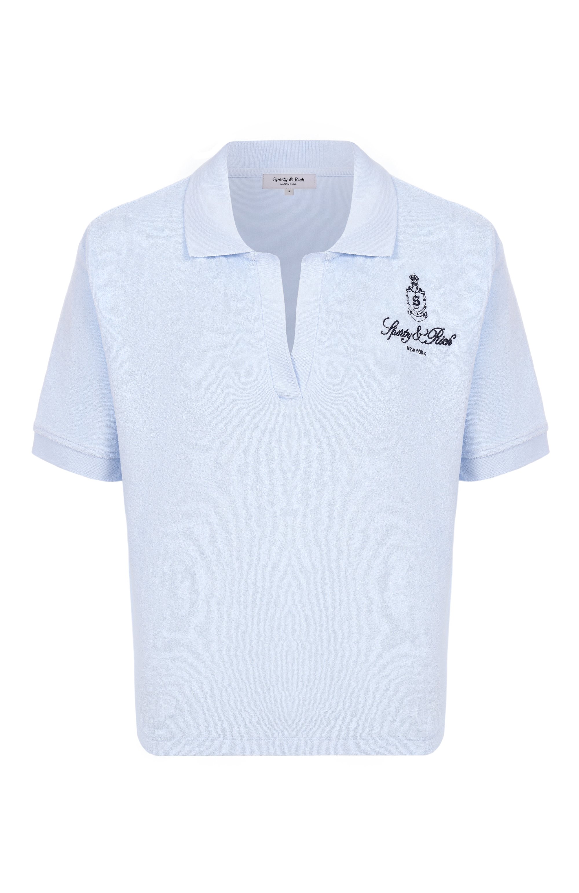 Хлопковое поло SPORTY AND RICH голубого цвета по цене 20750 руб., арт. T0001602231BL90, фото 1 Хлопковое поло SPORTY AND RICH, арт. T0001602231BL90, фото 1