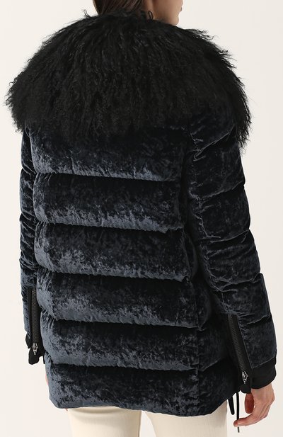 Стеганый бархатный пуховик с косой молнией MONCLER, арт. C2-093-46322-20-549K1, фото 4