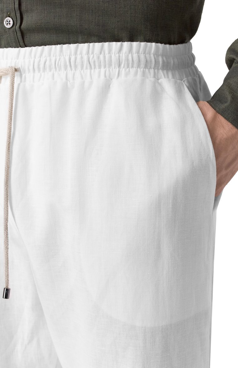 Мужские брюки изо льна и хлопка ZIMMERLI белого цвета, арт. 27000 | Фото 5 (Материал внешний: Лен, Хлопок; Автоматизация состава: Проставлено; Автоматизация ТО: Проставлено; Длина (брюки, джинсы): Стандартные; Стили: Кэжуэл; Случай: Повседневный)
